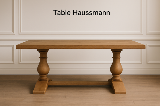 Table Haussmann — plateau massif et piètement sculptural